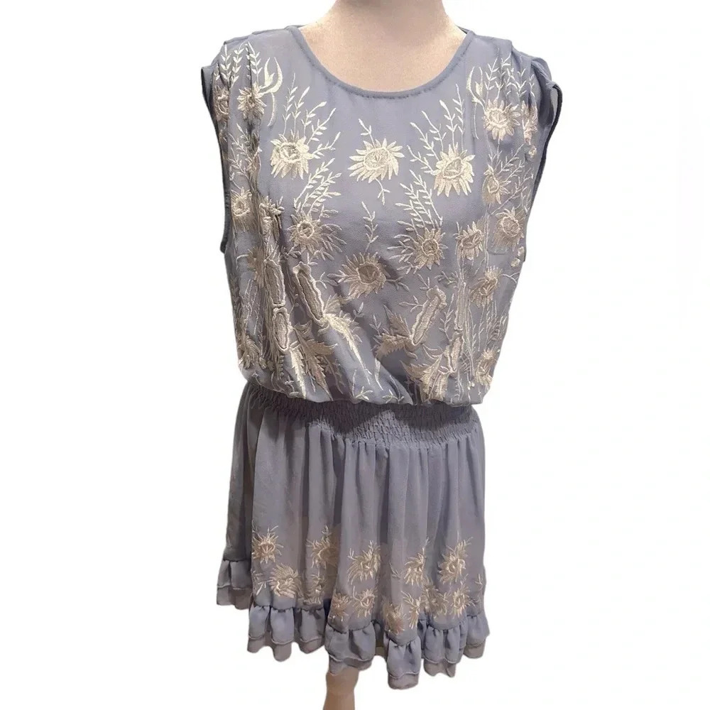 Free People embroidered light blue dress size S - Picture 2 of 12